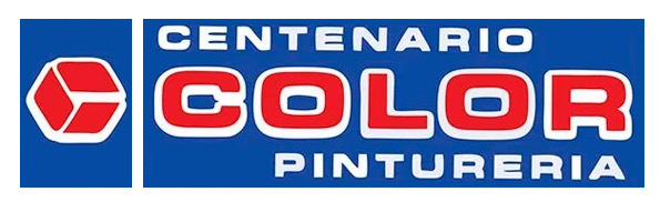 Logotipo de Centenario Color Pintureria en rojo, azul y blanco con un icono de pintura estilizado.