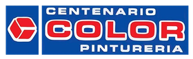 Logotipo de Centenario Color Pintureria en rojo, azul y blanco con un icono de pintura estilizado.