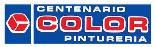 Logotipo de Centenario Color Pintureria en rojo, azul y blanco con un icono de pintura estilizado.