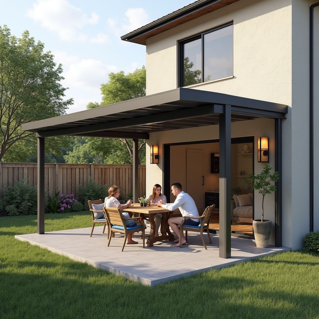 Custom patio cover built by Lone Star Patio Builders on a Houston brick home