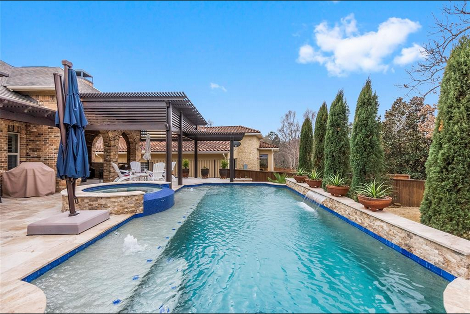 Aluminum Pergola Two Aluminum pergolas next to a pool in Houston, TX.