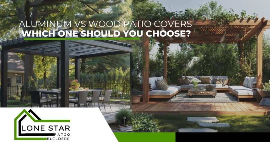 An advertisement for aluminum vs wood patio covers which one should you choose