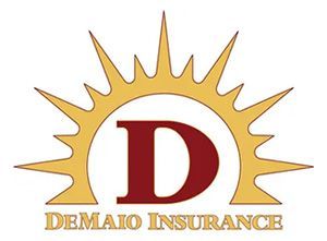 Logo for DeMaio Insurance featuring a large red letter 