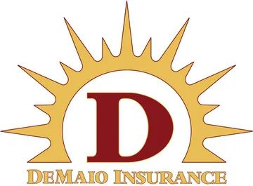 The DeMaio Insurance logo featuring a large red letter 