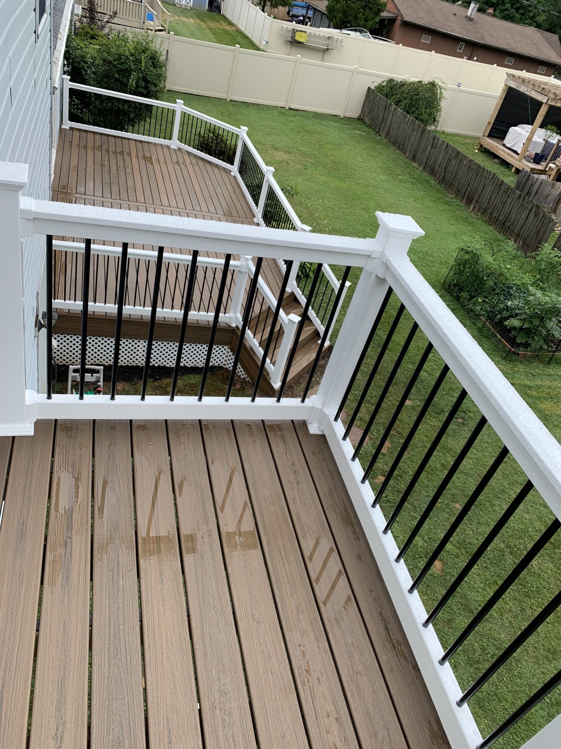 elevated deck overlooking backyard