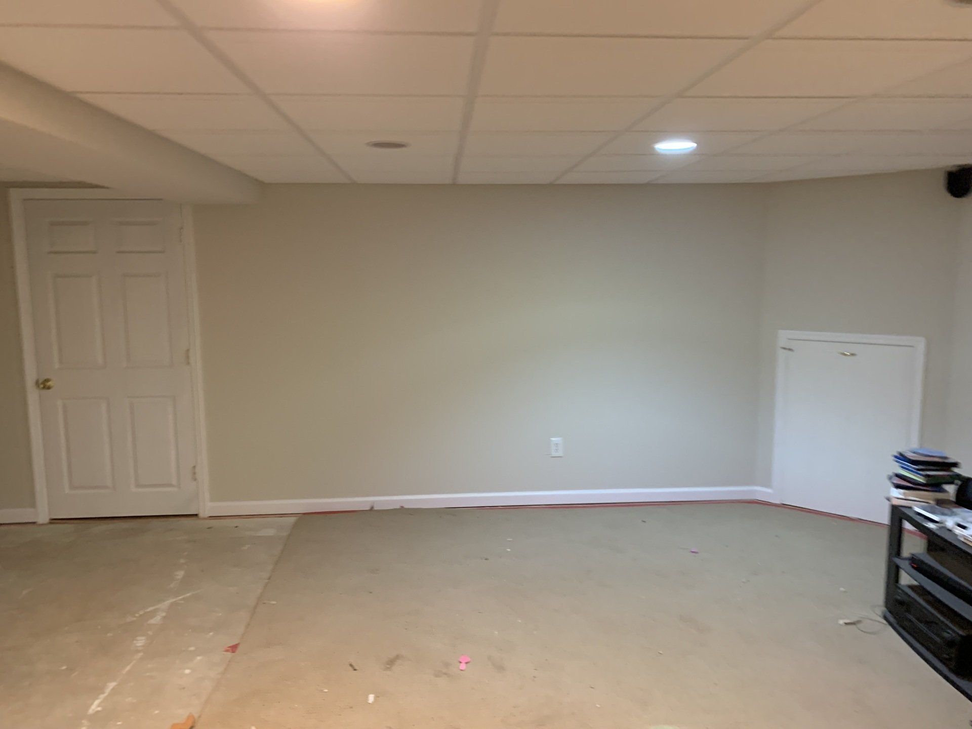 Basement renovation with newly painted walls