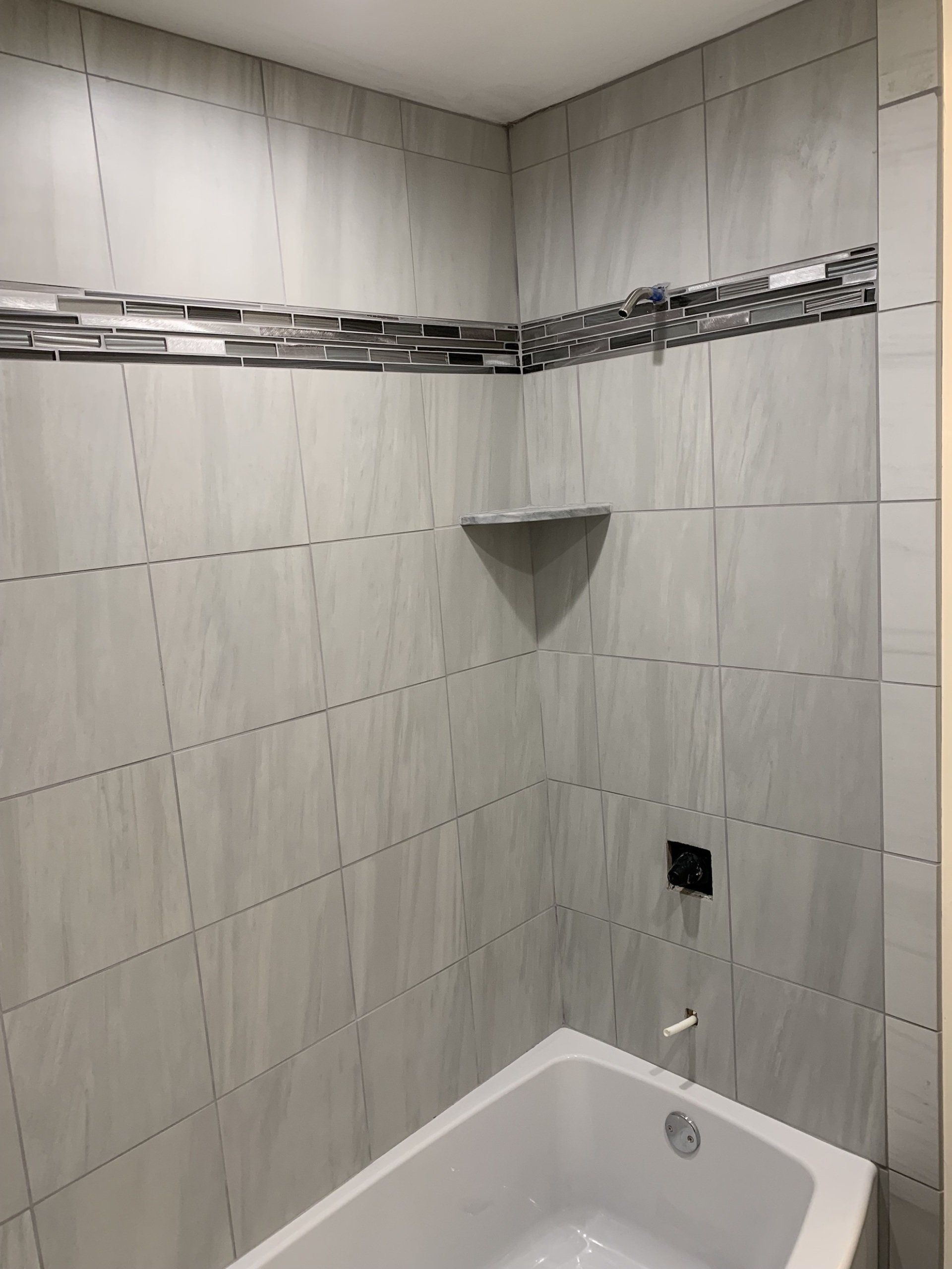 new tile in the bathroom remodel