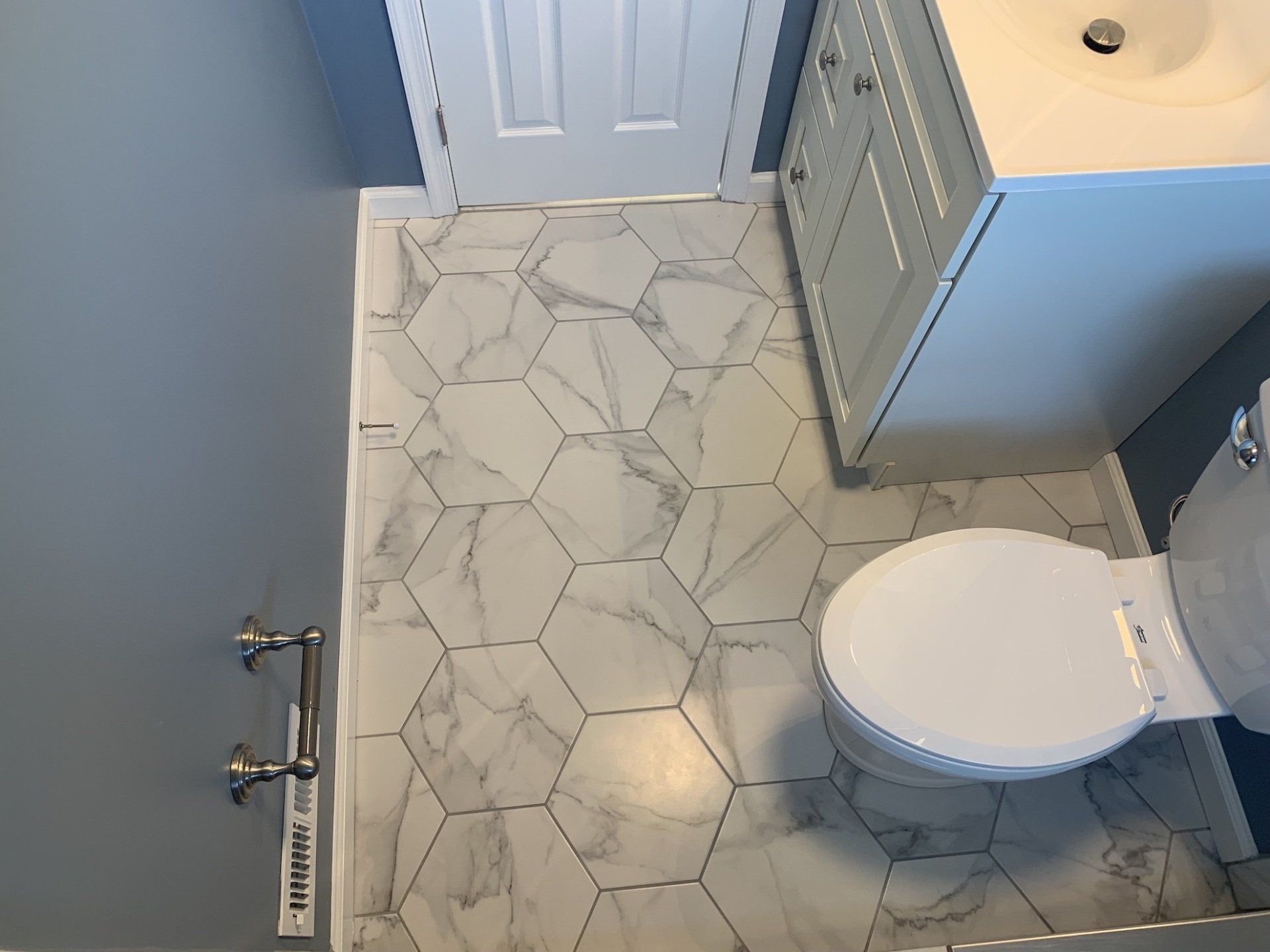 complete bathroom floor tile install