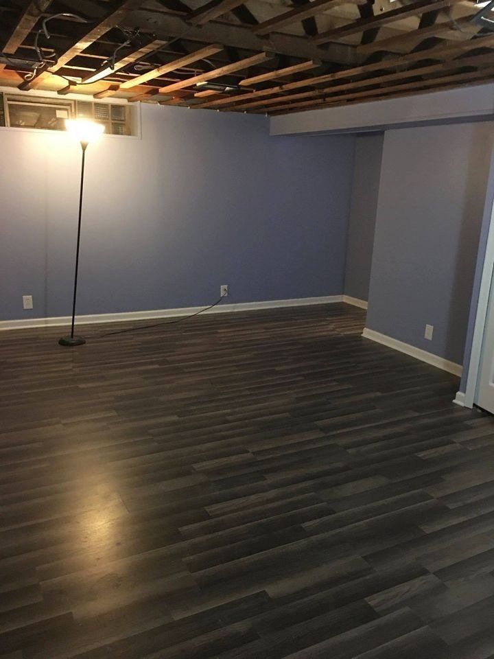 basement walls painted light blue