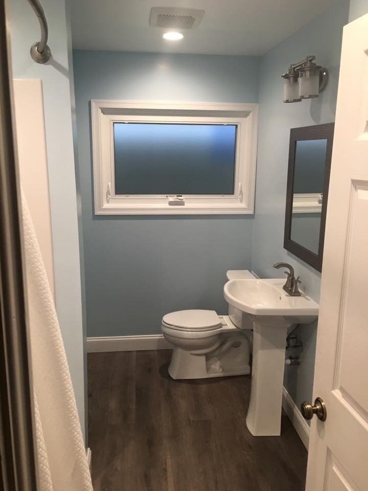 remodeled bathroom with new single sink