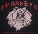 Sparkey's Fire Extinguisher & Systems A light blue circle with a fork in it on a white background.