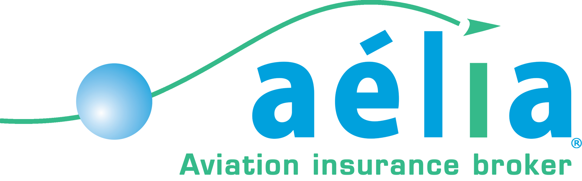 A blue and green logo for aelia aviation insurance broker