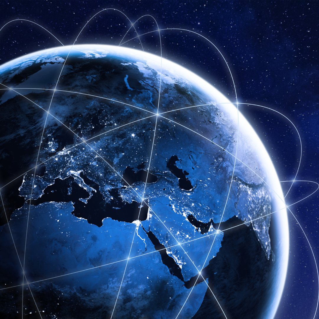 A picture of the earth with satellites around it
