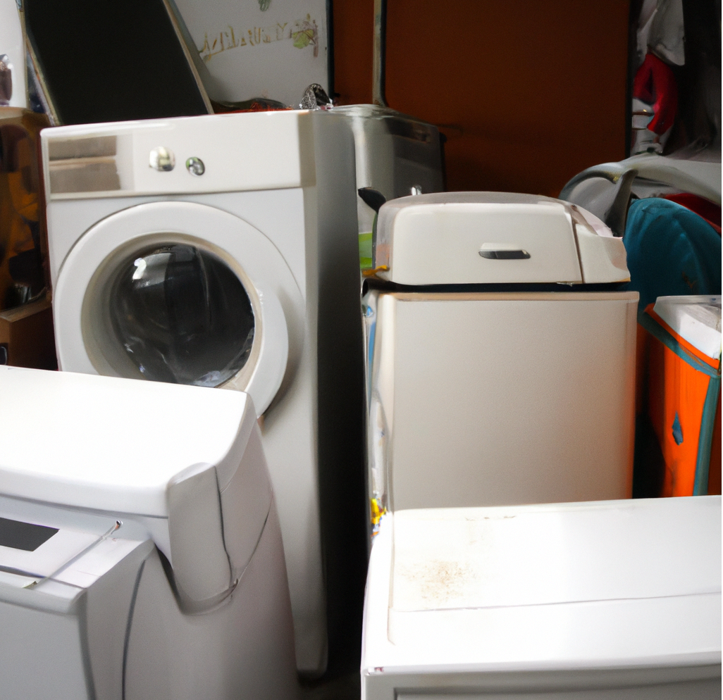 a stack of white appliances including a washer and dryer