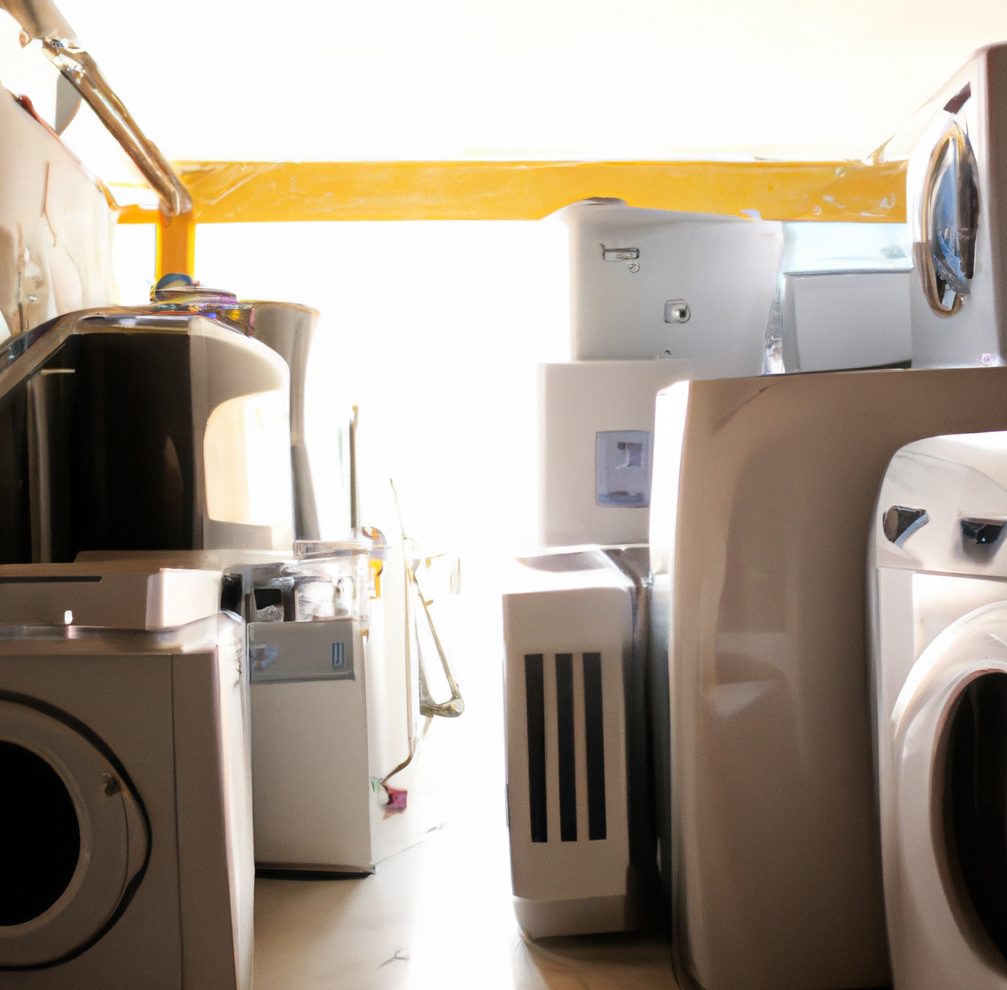 a stack of appliances including a samsung washer and dryer