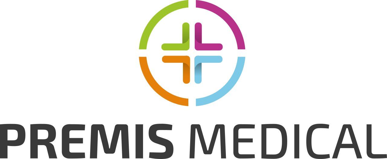 Het logo voor Premis Medical is een kleurrijk kruis in een cirkel.