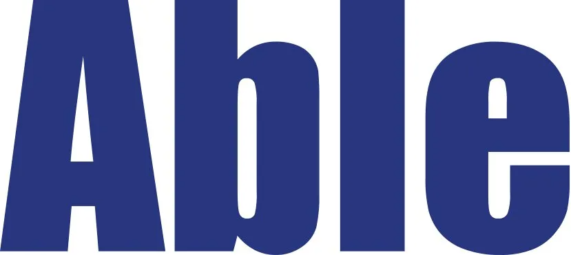 Het woord 'able' staat in blauwe letters op een witte achtergrond.