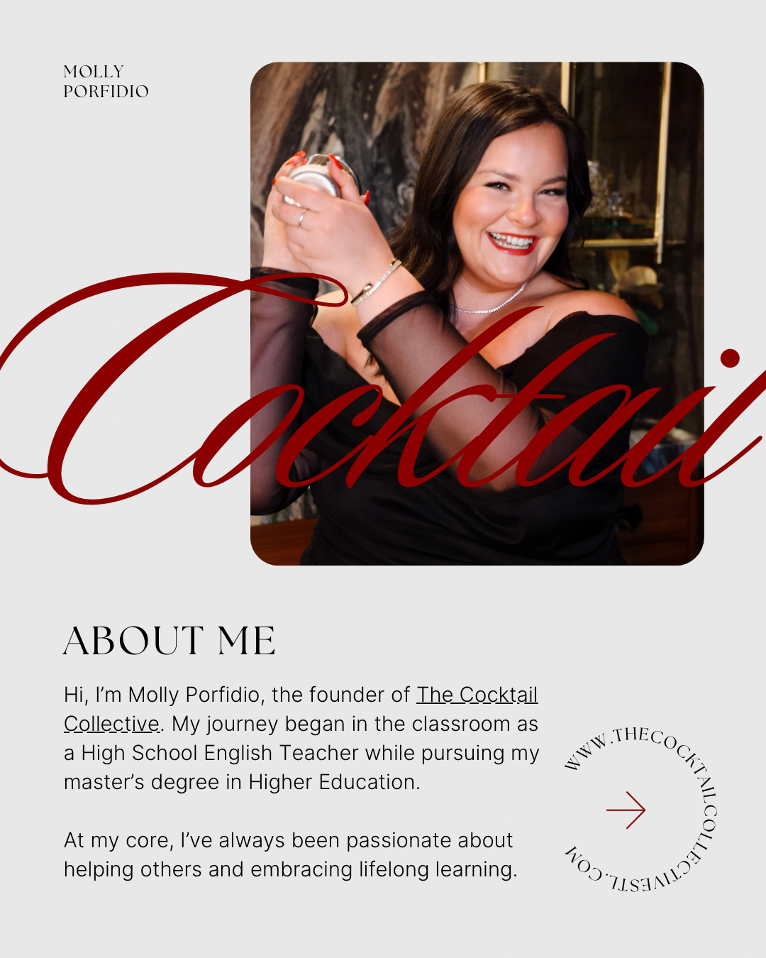 A woman in a black dress is holding a glass of wine.