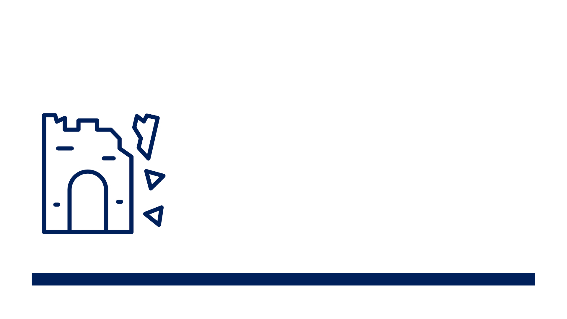 A blue line drawing of a castle on a white background.