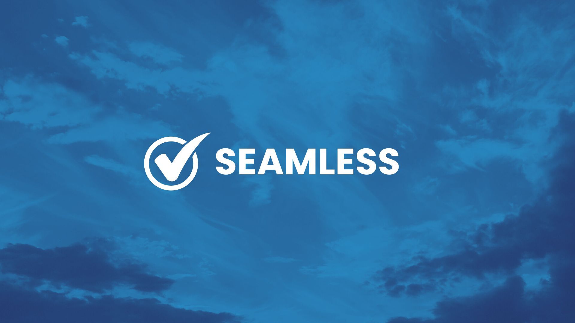 The word seamless is on a blue background with clouds.