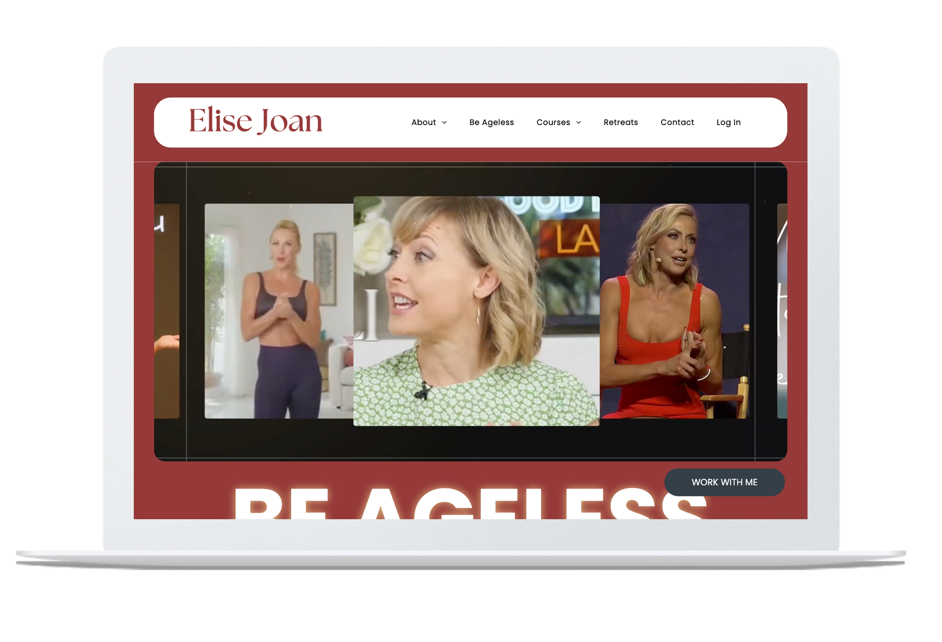 A laptop computer is open to a website for elise joan.