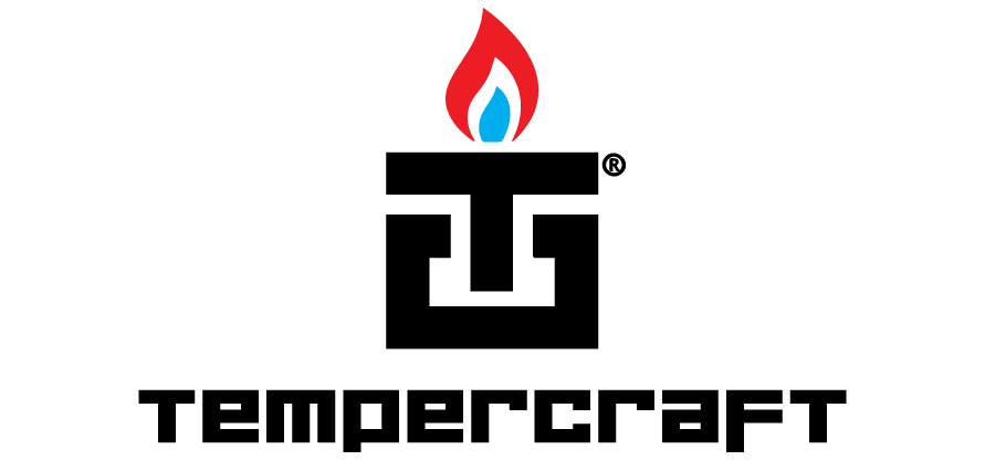 Logotipo de TemperCraft con icono de llama negra y roja sobre texto estilizado