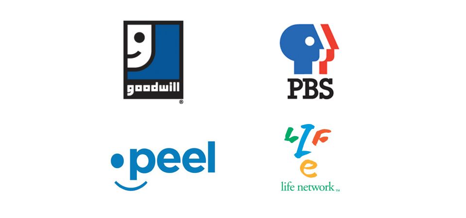 Four logos that use a face