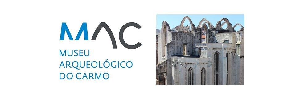 Logo for Museu Arqueológico do Carmo (MAC) and a photo of church that inspired it