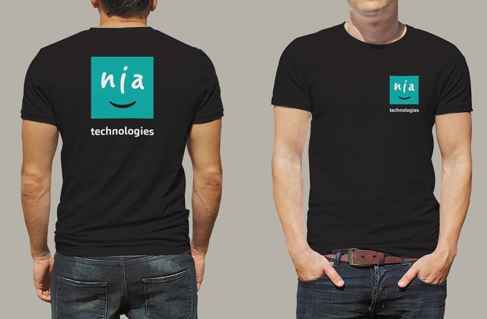 Nia Technologies logo on a black t-shirt