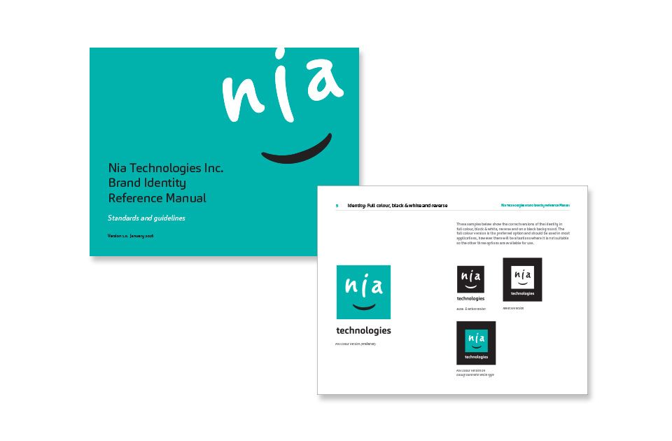 Nia Technologies brand identity manual pages