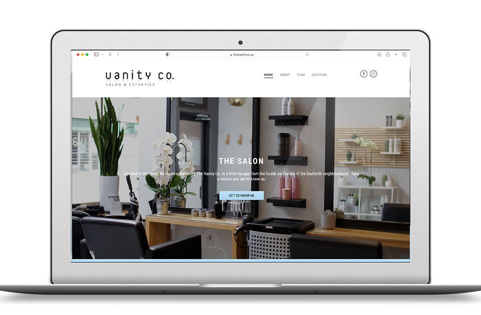 Home page of Vanity Co. website