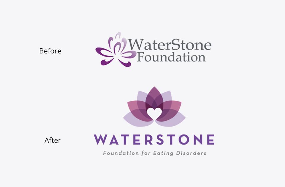 Before and after versions of the Waterstone logo
