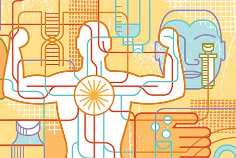 Yellow and orange illustrated figure