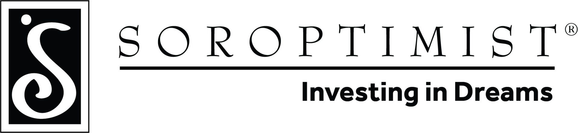 A black and white logo for soroptimist investing in dreams