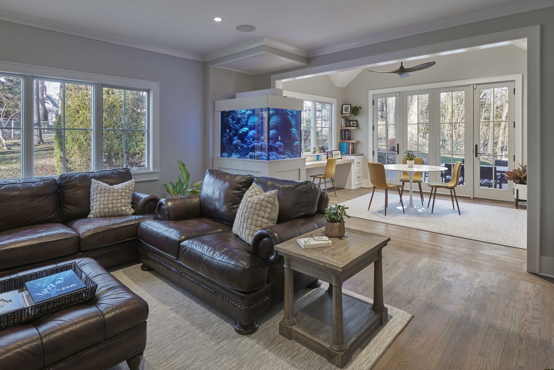 view into living room and fish tank