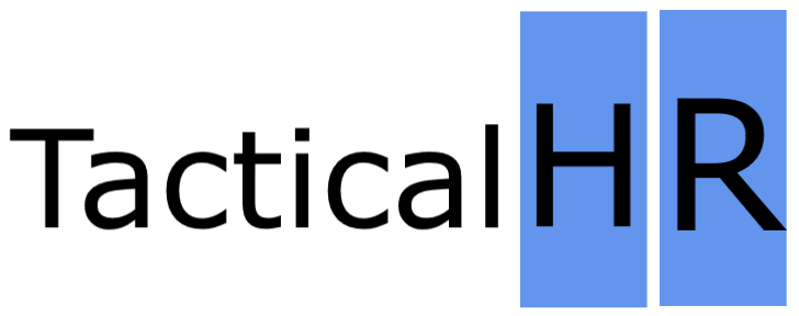 The logo for tactical hr is blue and black on a white background.