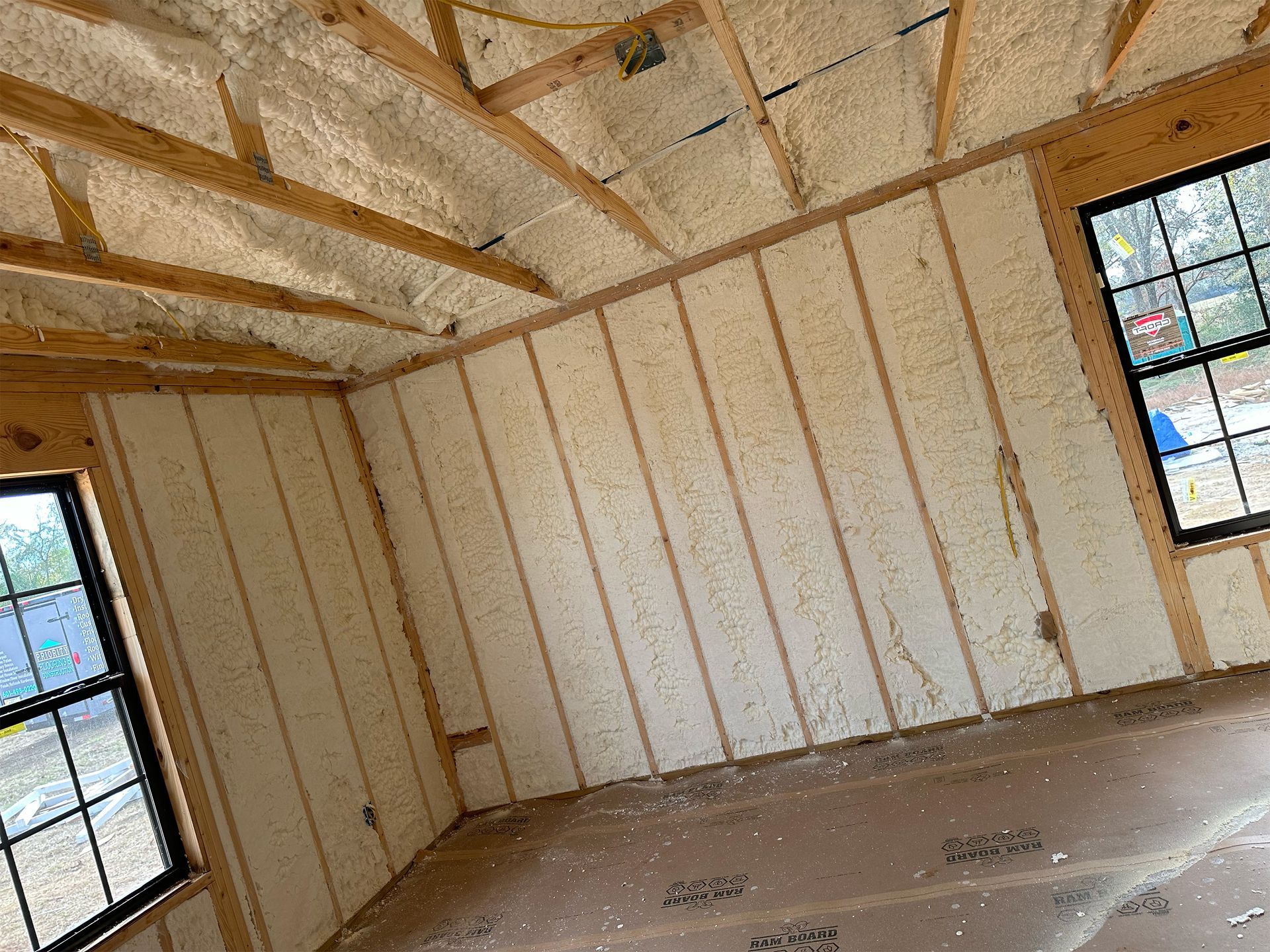 A room with a lot of insulation on the walls and ceiling.