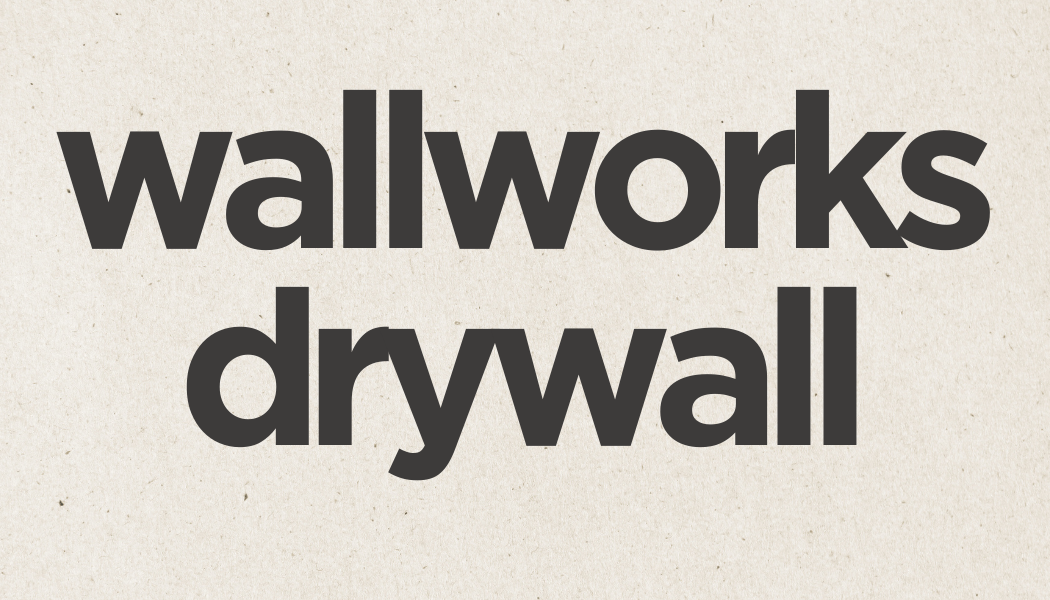 Logo: Dark teal abstract W shape within a square, with "WALLWORKS DRYWALL" below.