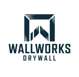 Logo: Dark teal abstract W shape within a square, with "WALLWORKS DRYWALL" below.