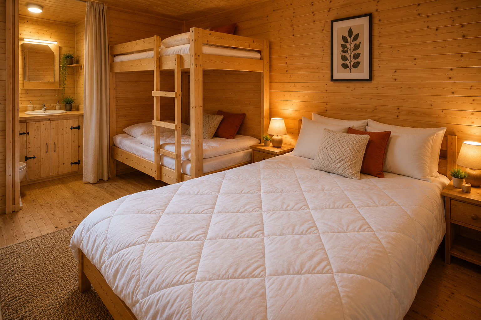 Een badkamer met een wastafel, spiegel en douchegordijn.