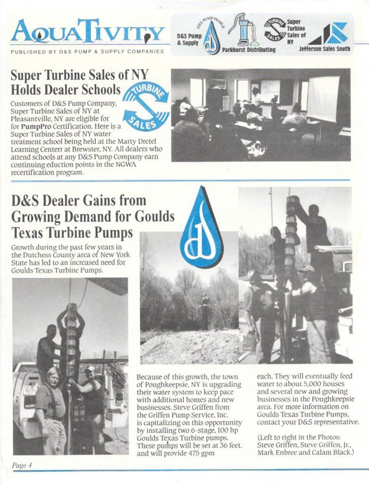 A newspaper article about d & s dealer gains from growing demand for texas turbine pumps