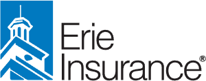 A blue and white logo for erie insurance