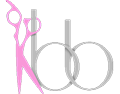 Pink scissors next to the silver letters "bd" with interlocking loops, possibly a salon logo.