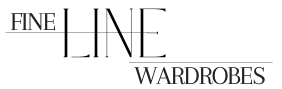 Logo for Fine Line Wardrobes. Text in black: FINE, LINE, WARDROBES. Gray horizontal and vertical lines separate the words.