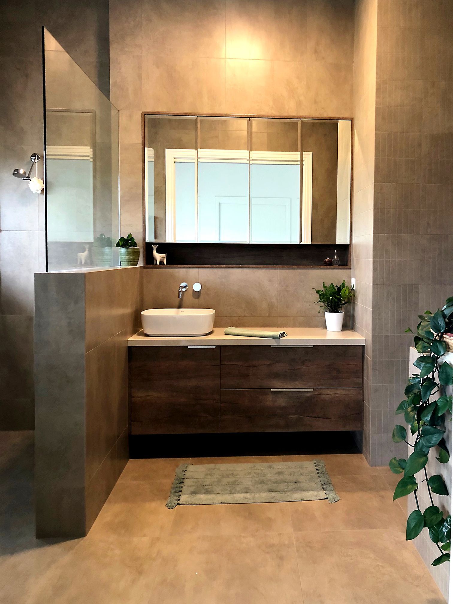 Modern Bathroom With Wooden Vanity — BK Building Services Pty Ltd In Taree, NSW