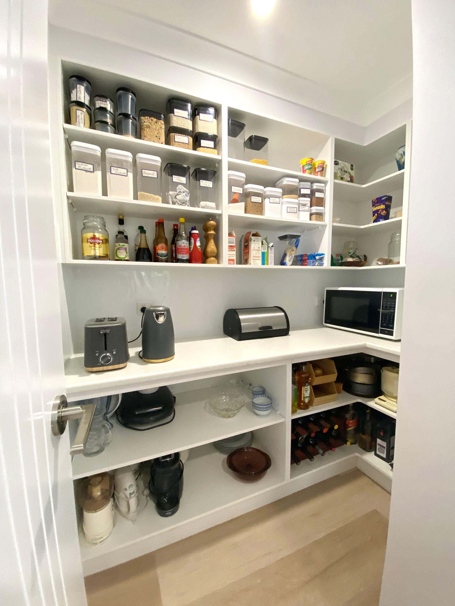 White, Organized Pantry With Shelves and Countertop — BK Building Services Pty Ltd In Taree, NSW