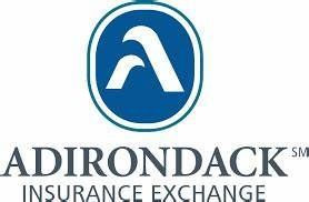The logo for adirondack insurance exchange is blue and white.