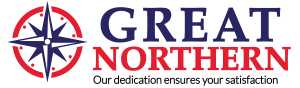 A logo for great northern with a compass on it