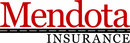 The logo for mendota insurance is red and black on a white background.