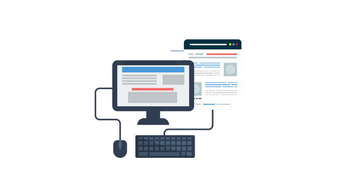 A computer monitor is connected to a keyboard and mouse.